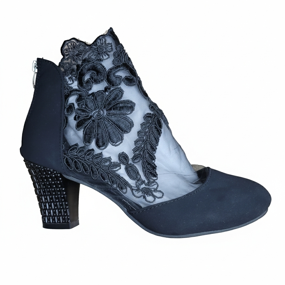 Black Lace Embroidered Whimsigoth Witchy Steampunk Victorian Bootie Shoe Sz 41
